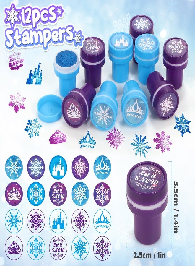 Winrayk 98Pcs Snowflake Party Favors Birthday Supplies, Non Woven Tote Bag Stamper Snowflake Keychain Sticker Slap Bracelet, Goodie Stuffer Classroom Prizes Kids Girls Winter Snow Party Supplies Decor - Image 3